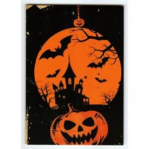 Vintage Halloween Postcard Jack-o'-Lantern Haunted House Design 6x4